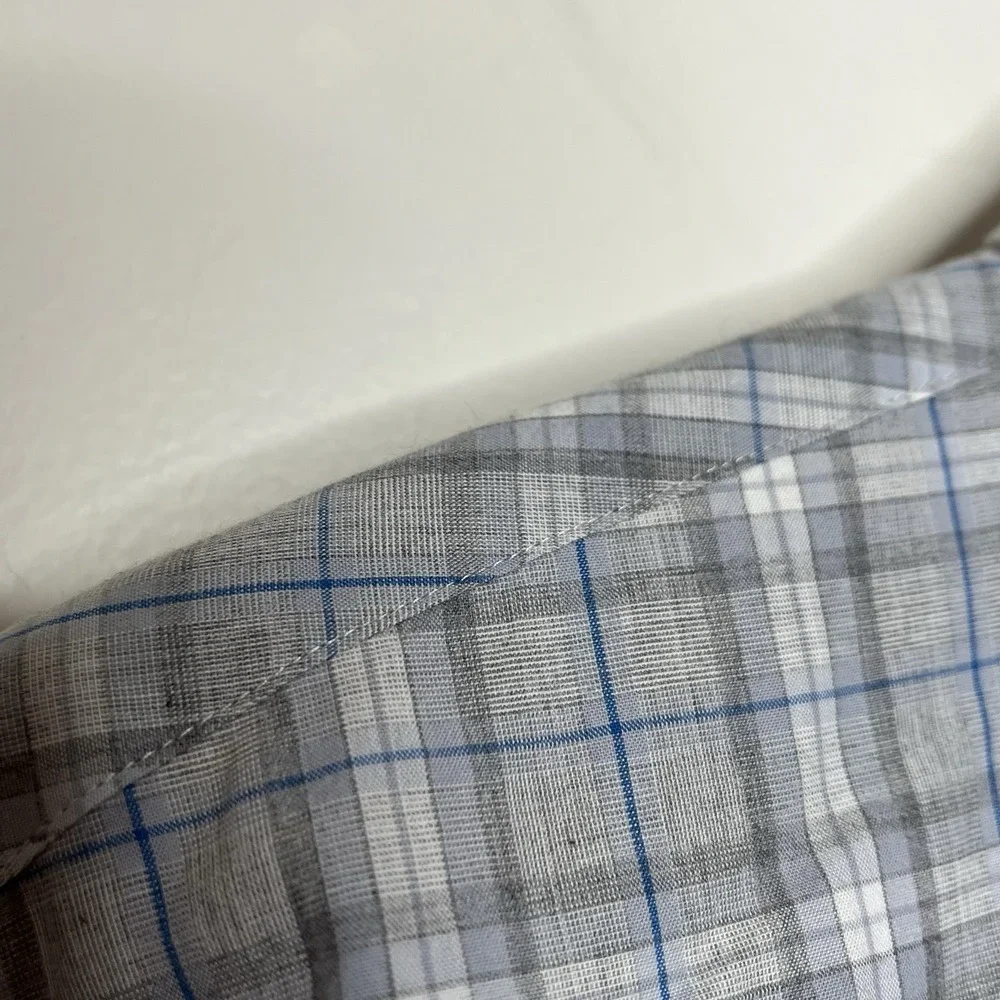 Billy Reid Standard Fit Plaid Button Up Shirt Gray Blue Mens Size XL Cotton